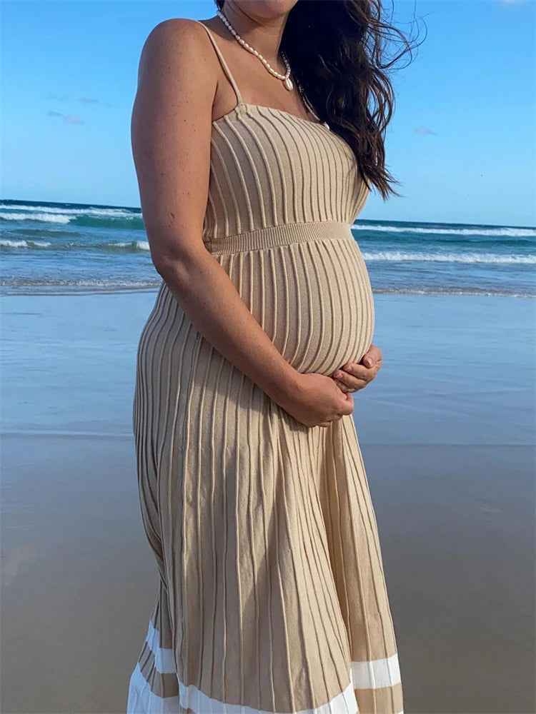 Backless Ribbed Maxi Dress For Women Summer New Holiday Party Stretch High Waist Bodycon Maternity Dresses Knit Sundress voguable
