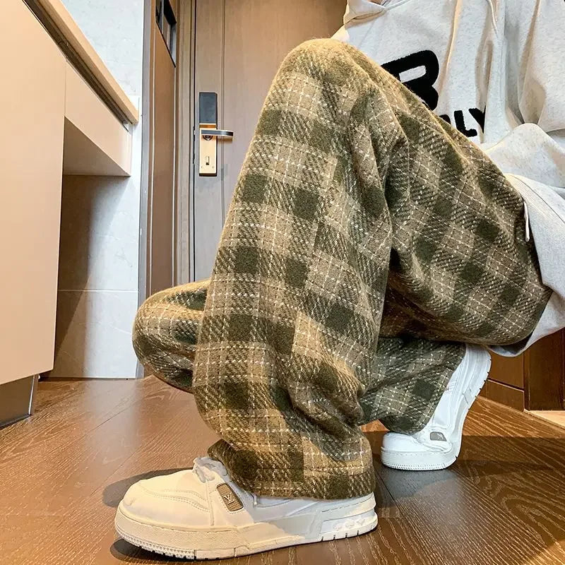 Voguable Green Plaid Pants Men Harajuku Winter Wide Leg Checked Trousers Male Oversize Big Size Casual Sweatpants Streetwear 8XL voguable