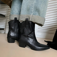 New Winter Chelsea Boots for Woman Genuine Leather Pointy Toe Wedge Heel Ankle Boots Simple Comfortable Cowboy Boots Female voguable
