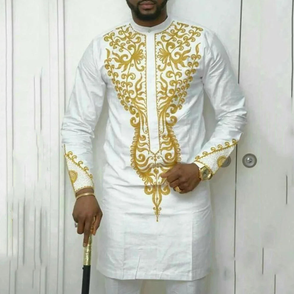 Voguabl 2024 Summer Short Sleeve Tops Pockets Pants Single Breasted Tuxedo 2PCS Men's SetsAfrican Ethnic Casual Kaunda Suit Wedding Wear voguable