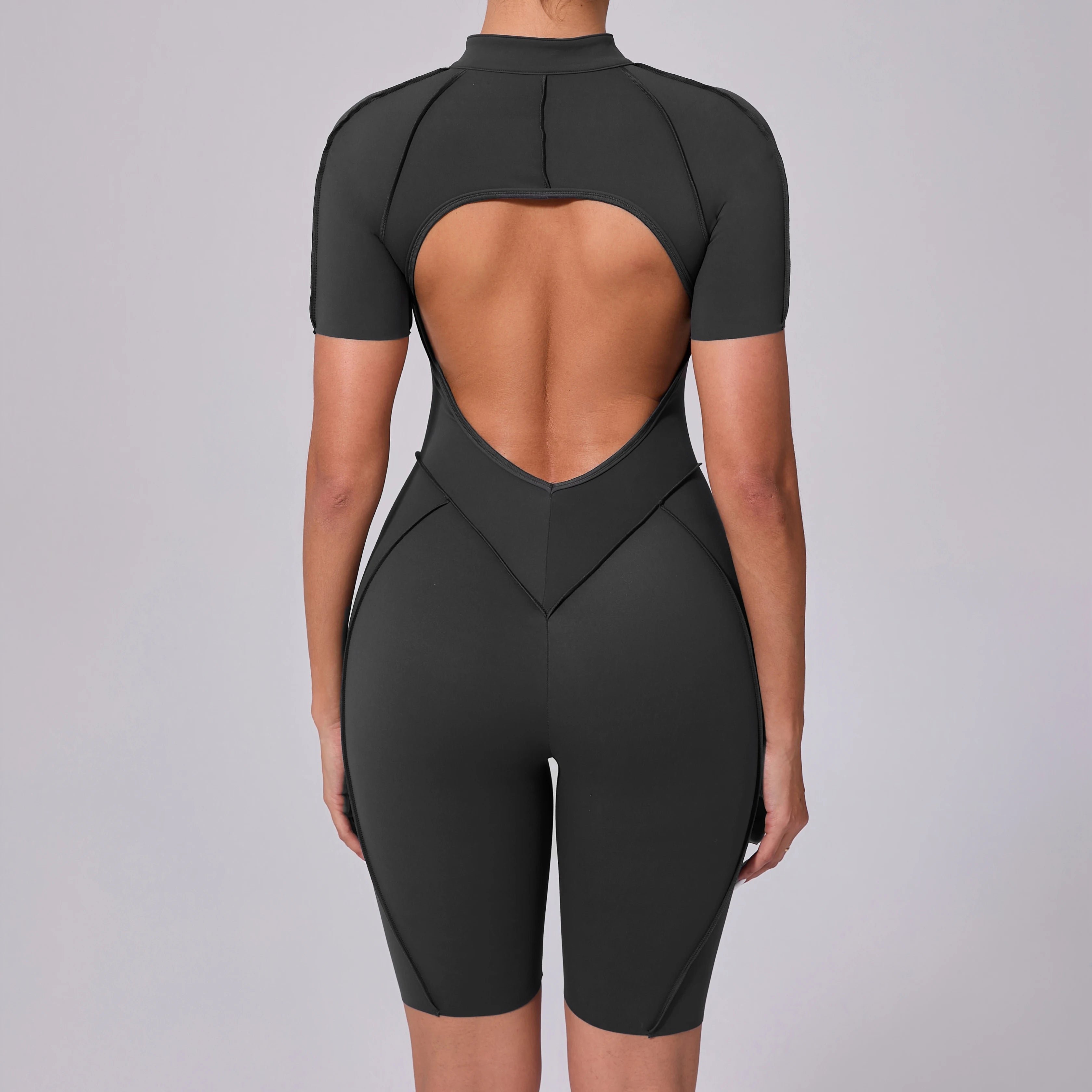 Voguable  Summer Zipper Workout Jumpsuit Sports Overalls Women Running Fitness Short Sleeve Yoga Bodysuit voguable