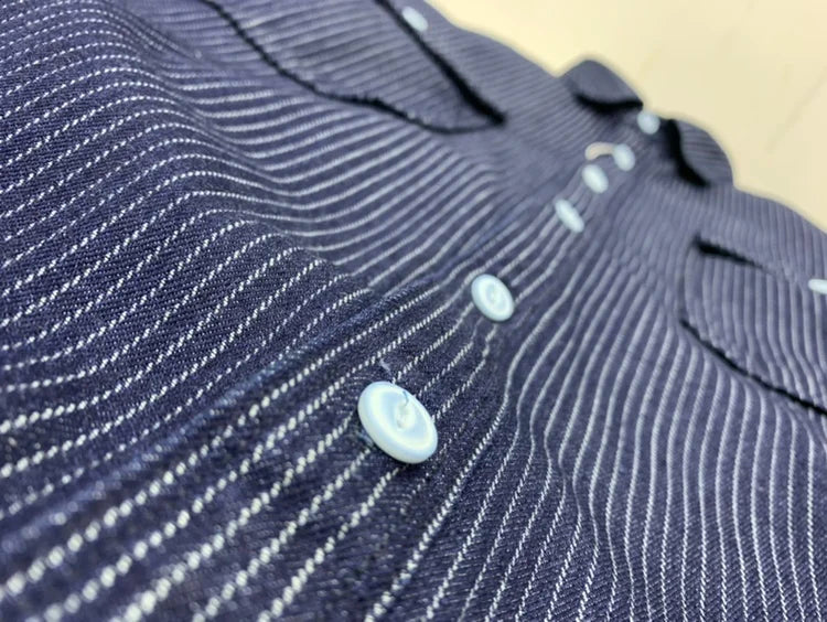 Voguable  Autumn New Japanese Retro Long-Sleeve Lapel Striped Shirt Men's Fashion 100% Cotton Double Pockets Loose Casual Blouses voguable