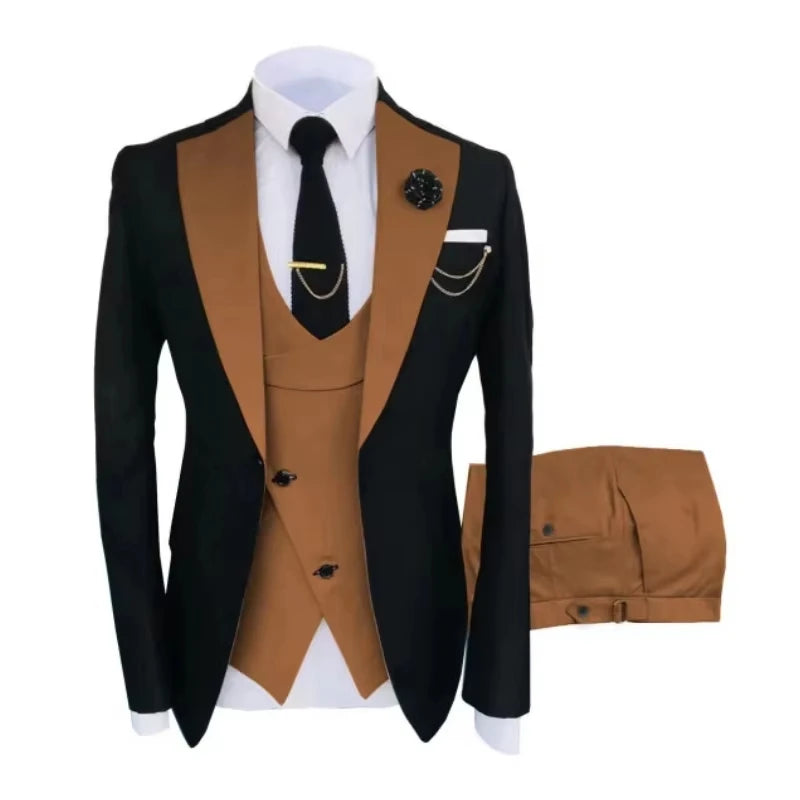 Voguable  Men Suits 3 Pieces Tailored Best Man Groom Wedding Tuxedo Slim Fit Two-color Blazer Jacket  Vest Pant Tuxedo Clothing voguable