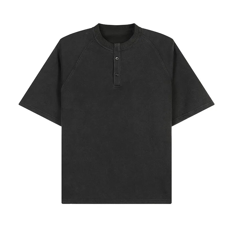 Cotton Breathable Buttoned Crew Neck Tshirt men Casual Comfort Lightweight Fashion Tee Top Basic Menswear Classic Plain tShirt voguable