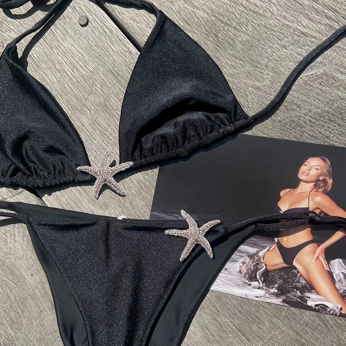 Shiny Star Bikinis Sexy Women Swimsuit Female Swimwear Bandeau Biquini Thong Triangle Swimming Suits Halter Bodysuit Beachwear voguable