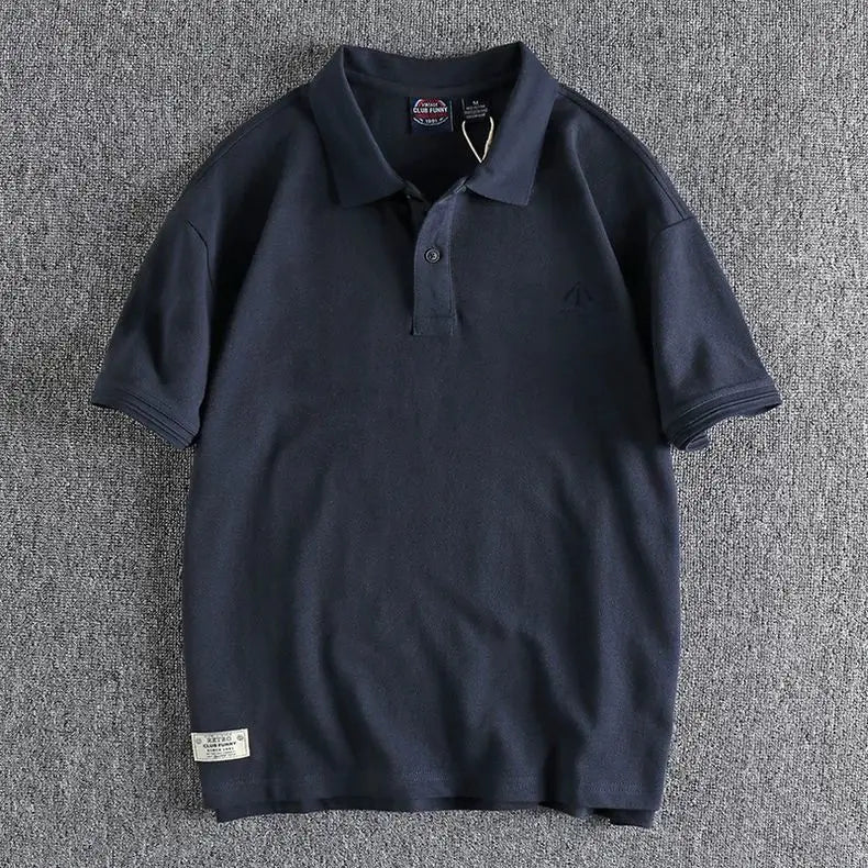 Voguable  American Retro Embroidered Solid Color Pearl Mesh Men's Polo Shirt Summer Large Size 300 Catties Versatile Lapel T-shirt Trendy voguable