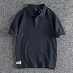 Voguable  American Retro Embroidered Solid Color Pearl Mesh Men's Polo Shirt Summer Large Size 300 Catties Versatile Lapel T-shirt Trendy voguable