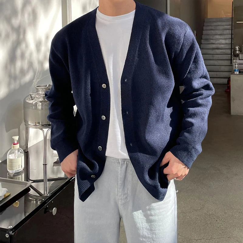 Autumn Fashion Men Luxury Knitted Sweater Coats Trendy Korean Popular V Neck Long Sleeve Cardigan Jacket Casual Stylish Knitwear voguable