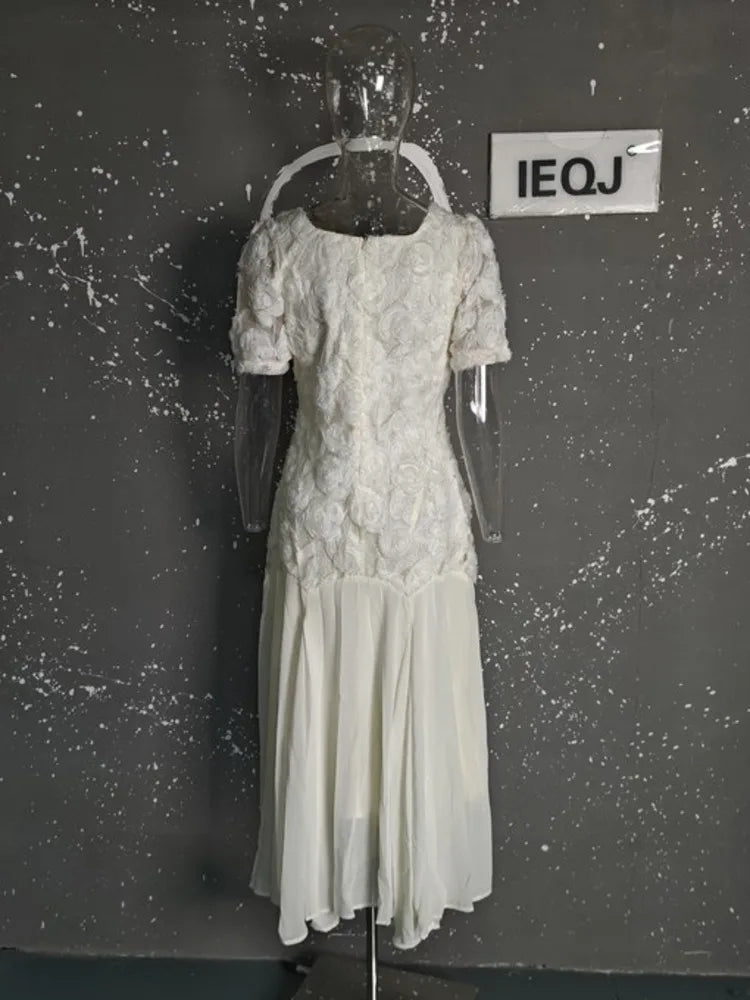 Sleeveless Fashion Women Dress Square Collar 3D Flowers Solid Color Zipper Female Party Dress New Tide voguable