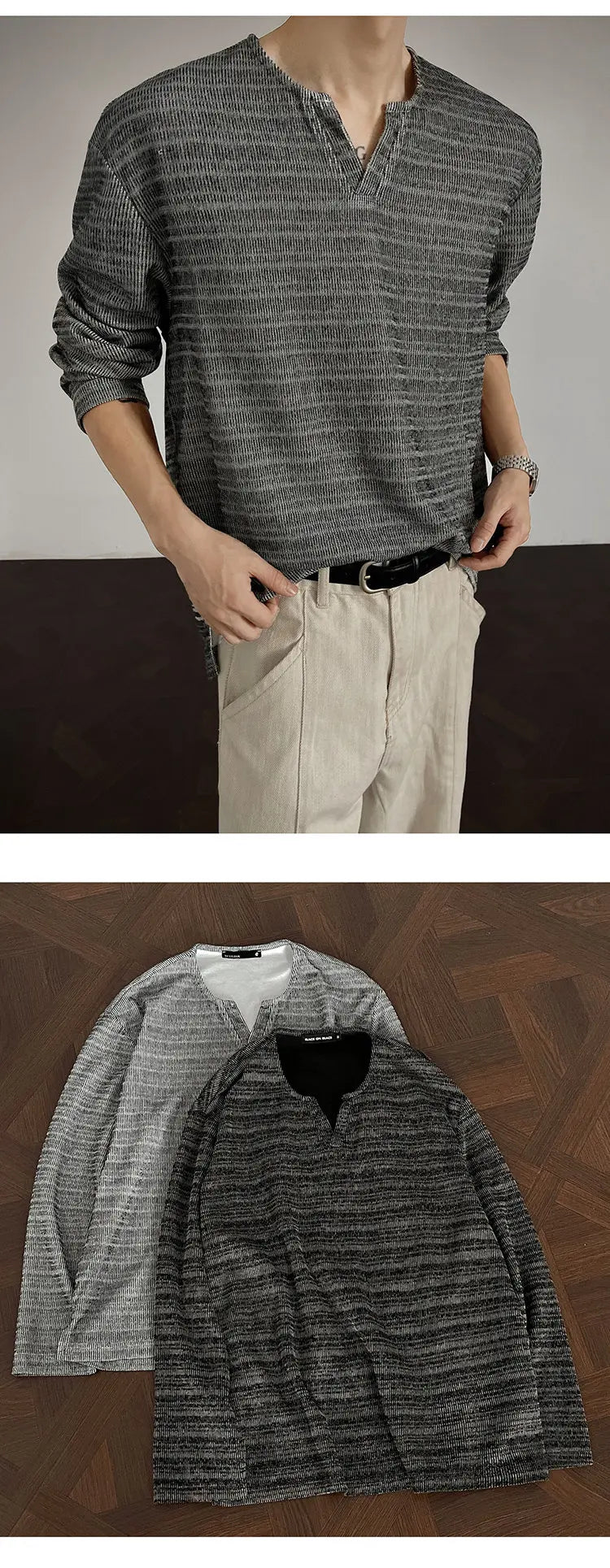 2025 New Fall Mens Long Sleeve Tshirt Soft Comfortable Casual Knitted Shirt V Neck Top Fashion Mens Clothing Teen Boys Clothing voguable