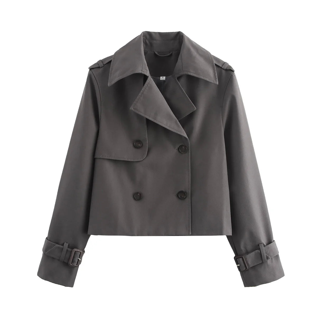 New Autumn Women Solid Cropped Trench Coat Vintage Double Breasted Long Sleeve Short Jacket Lapel Collar Windbreaker