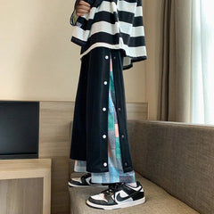 Harajuku Casual Wide Pants Men Streetwear Patchwork Sweatpants Spring Autumn Fashion Ankle-length Trousers For Men voguable