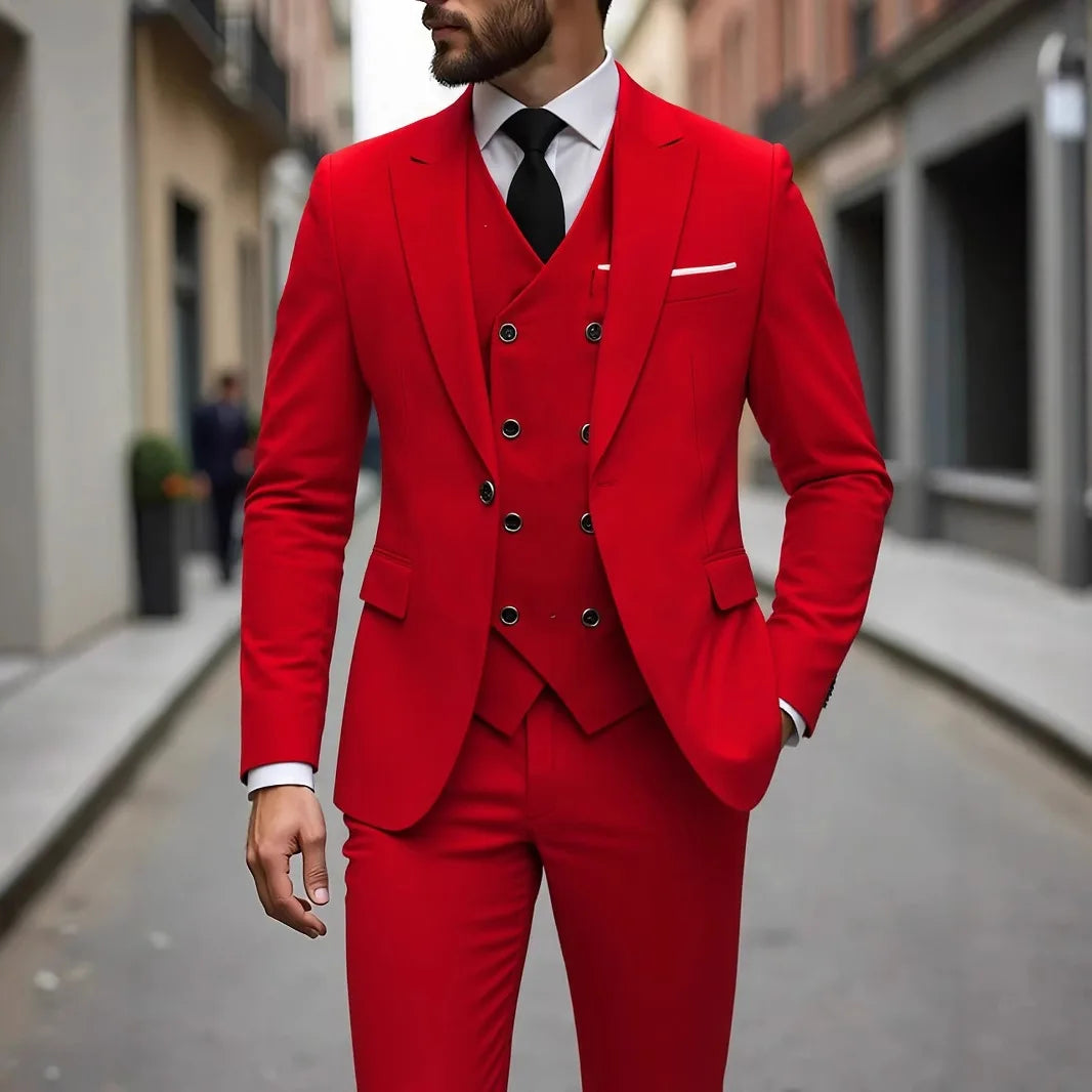 Voguable  Dark Grey High Quality Men Suits Slim Fit Single Breasted Peak Lapel Elegant Groom 3 Piece Jacket Pants Vest Male Sets voguable