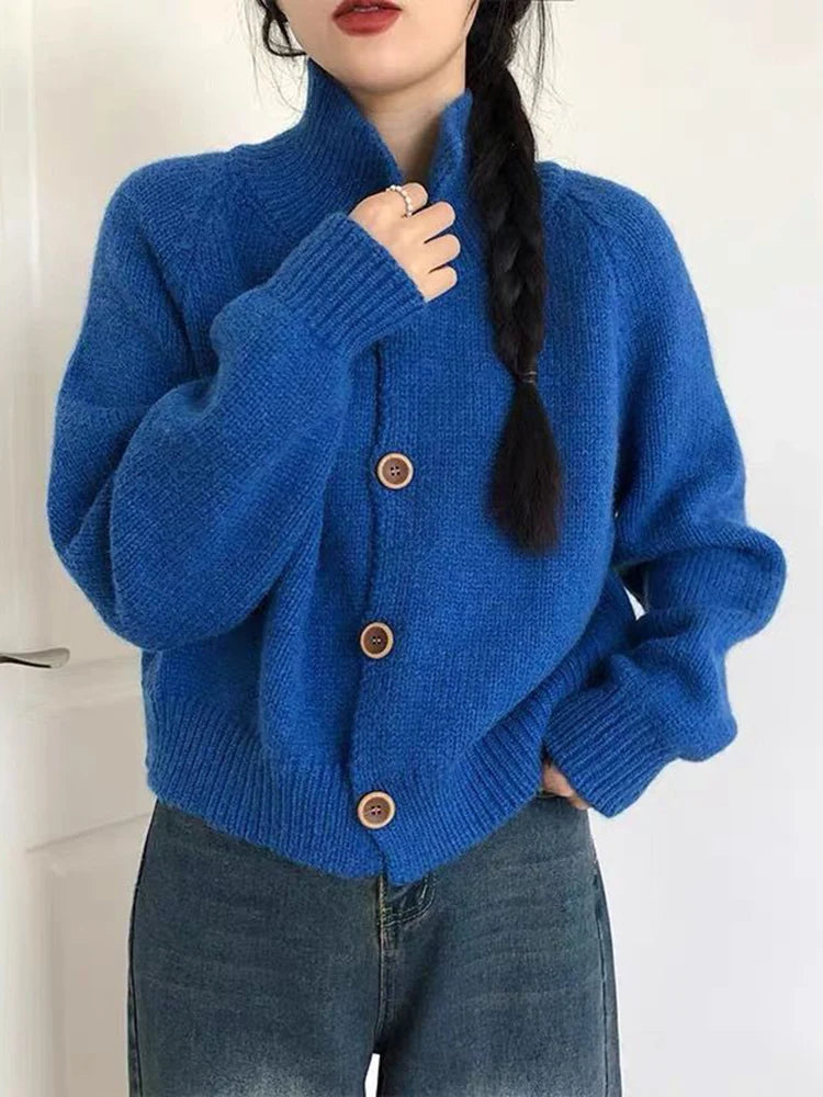 Voguable Harajuku Solid Women Simple Cardigan Japan Vintage Knitted Sweater Coat Casual Long Sleeve Loose Lady Single Breasted Tops voguable