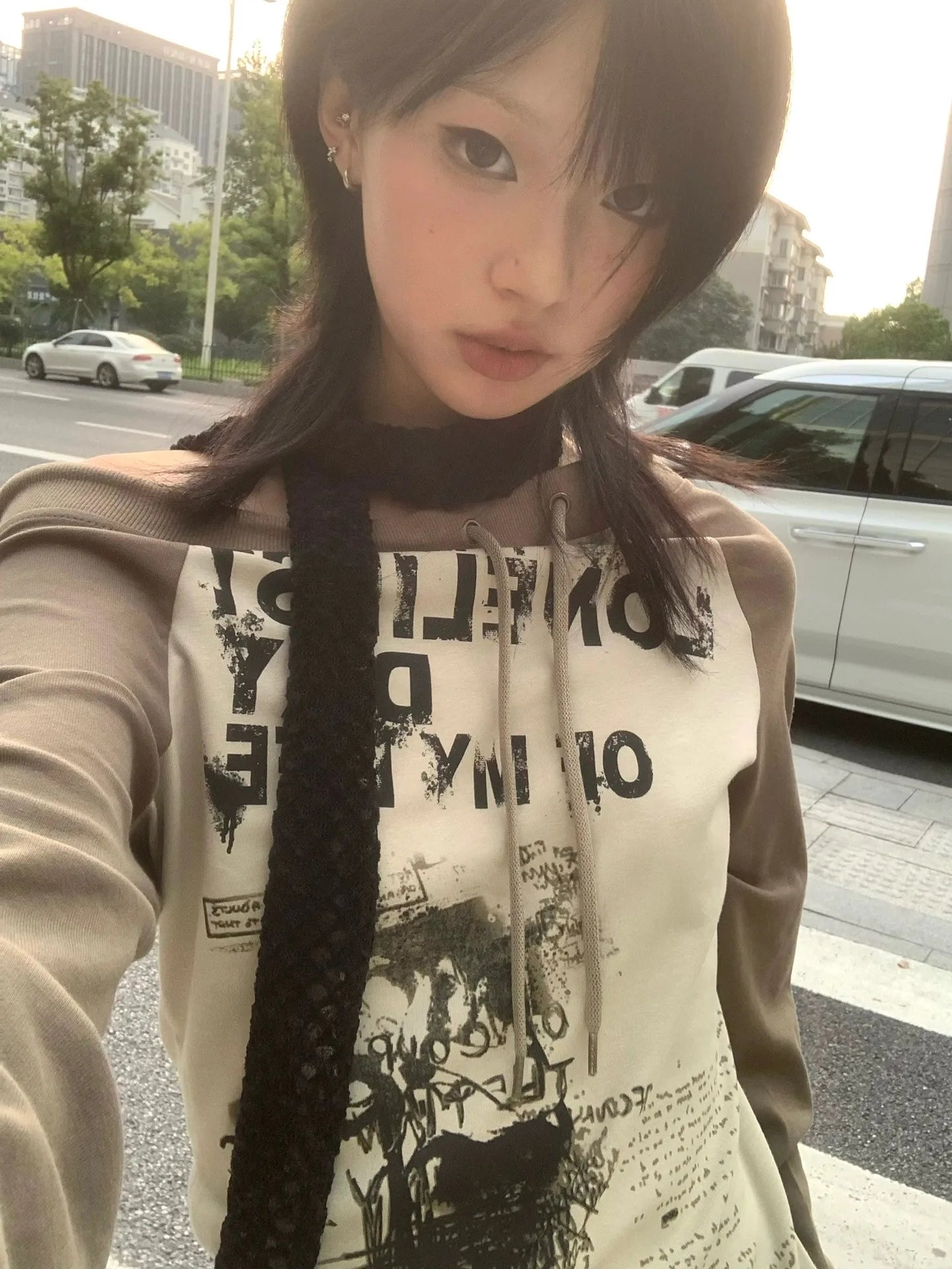 Japanese Y2k Off Shoulder T-shirt Grunge Aesthetics Graffiti Print Long Sleeve Tee Shirt Vintage Harajuku Streetwear 90s voguable