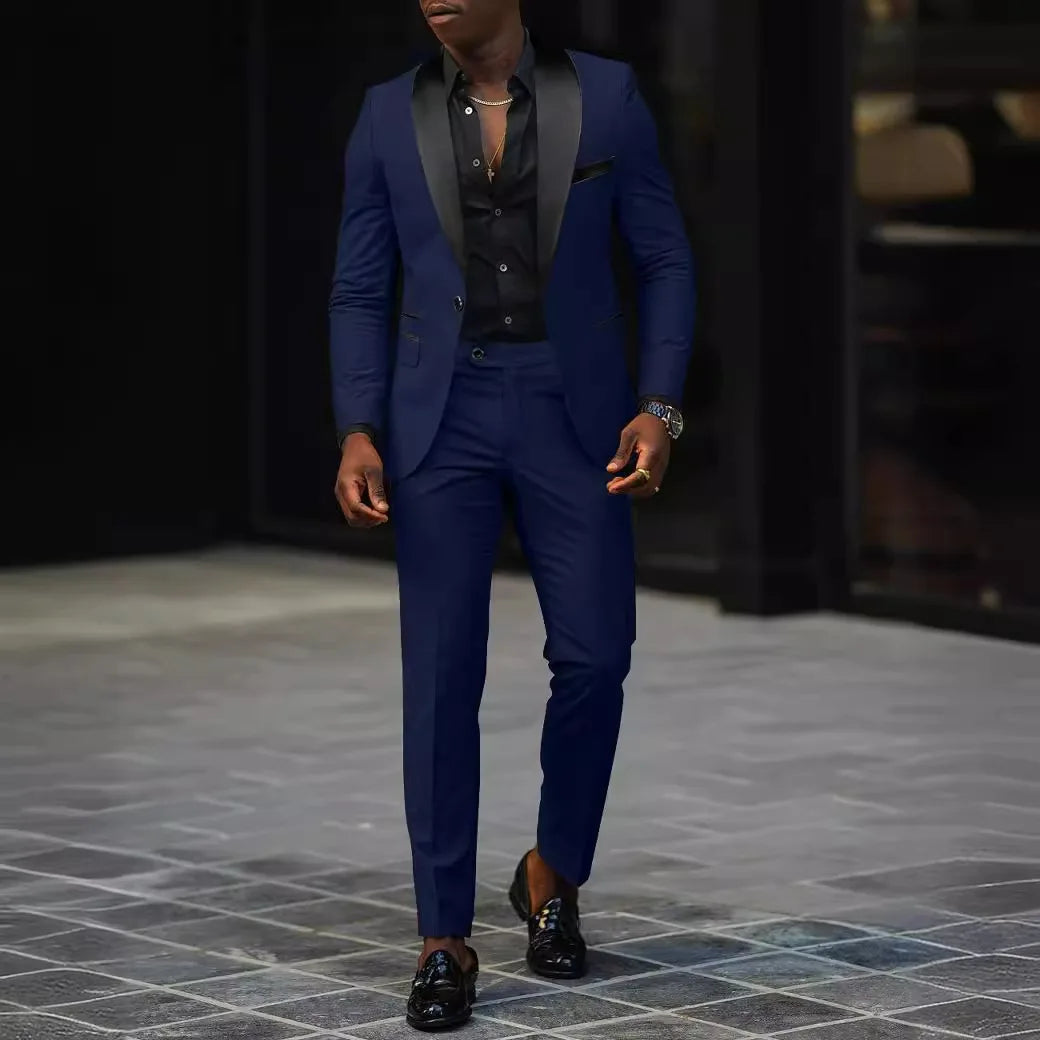 Voguable  Men's New Fashion Business Casual Two-piece, Comfortable and Breathable Slim-fit Side Slit Single-button Suit Jacket+trousers voguable