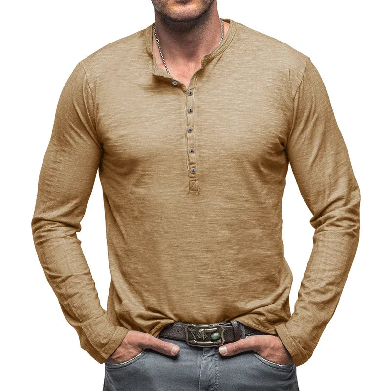 Spring Autumn Fashion Round Neck Long Sleeve Solid T-Shirts Men's Clothing Button Bottoming Shirt Korean Casual All-match Tops voguable