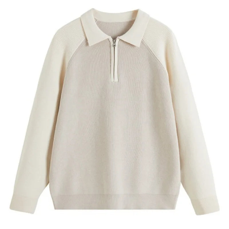 New American Chic Men Polo Sweater Luxury Trendy Business Zip-up Knit Solid Color Pullover Leisure Slim-fit Long Sleeve Knitwear voguable