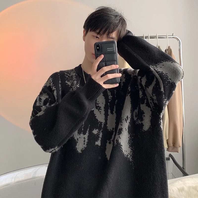 Autumn Clothing Men's Knitted Luxury Printed Pullovers Sweater Casual Vintage Loose O Neck Solid Color Long Sleeve Knitwear 2024 voguable