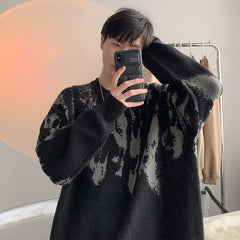 Autumn Clothing Men's Knitted Luxury Printed Pullovers Sweater Casual Vintage Loose O Neck Solid Color Long Sleeve Knitwear 2024 voguable