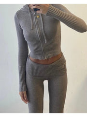 Tossy Knit Fashion 2 Piece-Set Trousers Hoodie Tracksuit Women Crop top Knitwear And Women's Pants Sets Female Trousers Outfits voguable