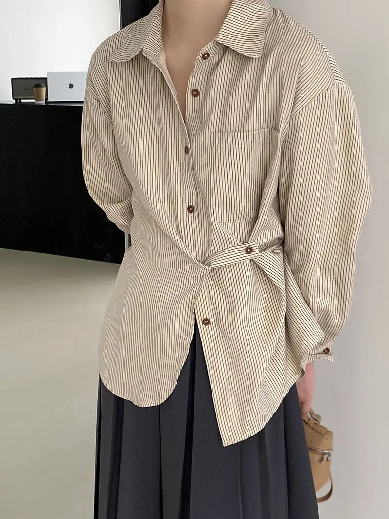 Voguable Vintage Striped Long Sleeve Shirt Woman Oversized Button Up Blouses Japanese Style Harajuku Fashion Spring Casual 2024 voguable