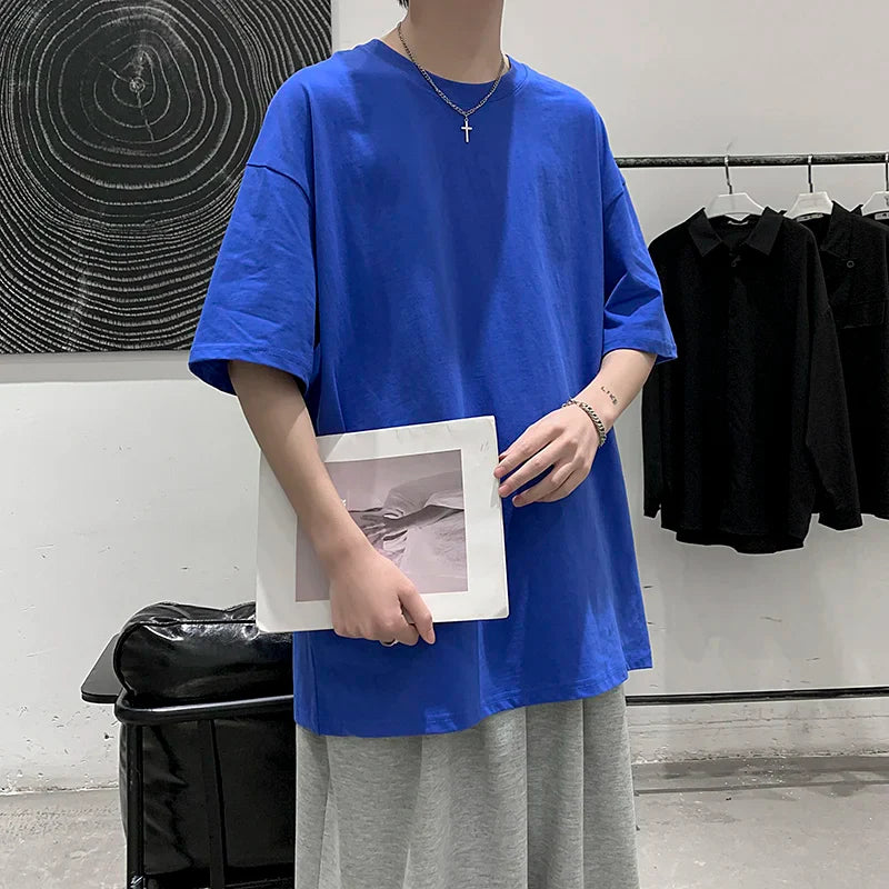 Men Oversized Graphic Solid T Shirts Colorfuls 100% Cotton Mens White Classical Tee Male Short Sleeve O-Neck Tops gotmes-shop