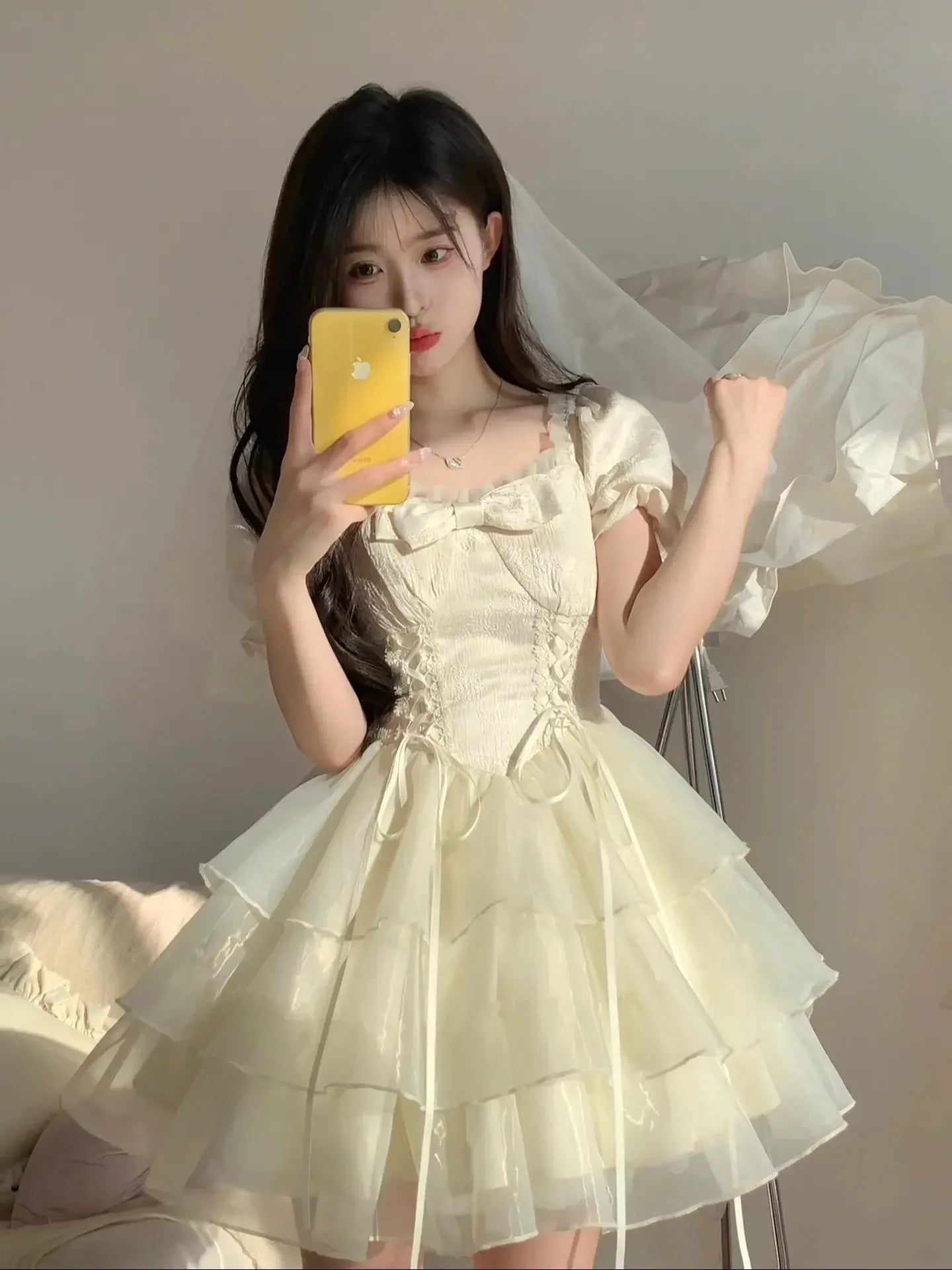 Voguable Japanese Lolita Style Princess Mini Dress Women Short Sleeve Bow Ruffle Birthday Dresses Summer Korean Fashion Party Dresses voguable