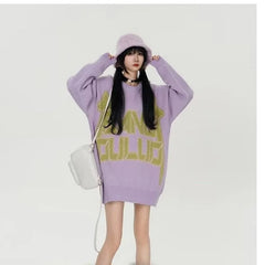American High Street Star Pattern Letter Jacquard Round Neck Sweater For Men and Women Retro Loose Versatile Couple Knitted Tops