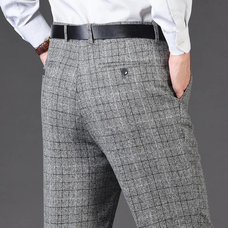 Flat Cashmere Suit Trouser For Male Loose Plaid Hight Waist Classic Straight Formal Mens Dress Pants Business Size 42 44 voguable
