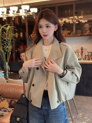 England Stand Collar Jacket Women Loose Long Sleeve Vintage Short Coat Fall Causal Double Breasted Lady Elegant Design Tops voguable