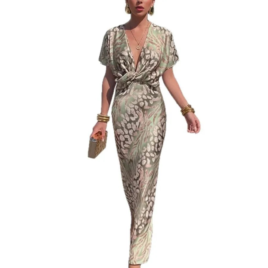 Voguable  women's dress in Europe and America spring new fashion tight printed kink sexy V-neck dress voguable