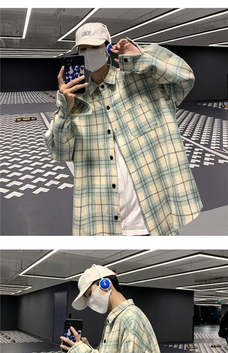 Loose Long Sve Plaid irt Men's Casual Sle Spring Autumn Harajuku Faion Couple Outerwear Comfortable Breathable voguable