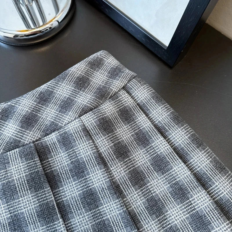 Sexy Sweet Plaid Skirt Women High Waist Faux Woolen Fashion Korean Mini Skirts Fall Winter Preppy Style Slim A Line Skirt voguable
