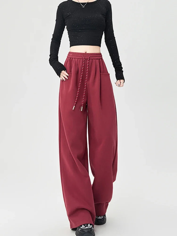 Streetwear Y2K Sweatpants Women Vintage High Waist Loose Straight Trousers American Harajuku Bf Fall Hip Hop Pockets Pants voguable