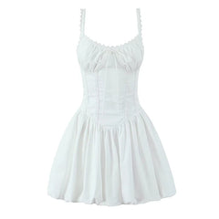 Women Lace Spliced Black White Sling Mini Dresses Sexy Low Waist Cotton Summer Sexy Party Dress Lacing Up Robe
