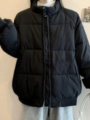 Preppy Style Sweet Pink Parkas Women Vintage Long Sleeve Winter Thick Warm Cotton Jacket Casual Stand Collar Loose Outwear voguable