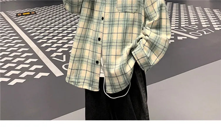 Loose Long Sve Plaid irt Men's Casual Sle Spring Autumn Harajuku Faion Couple Outerwear Comfortable Breathable voguable