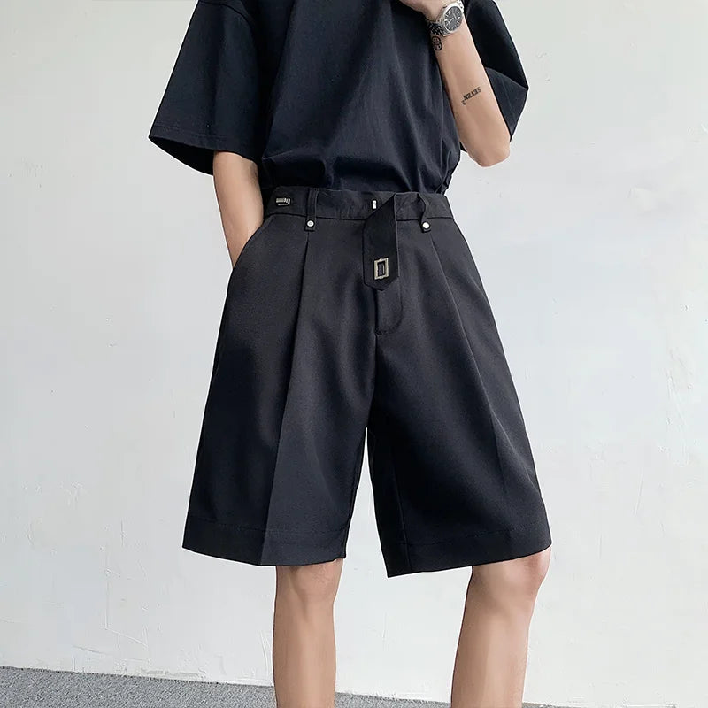 Voguable Summer Suit Shorts Men Fashion Social Mens Dress Shorts Korean Loose Black Ice Silk Shorts Mens Office Formal Shorts M-2XL voguable