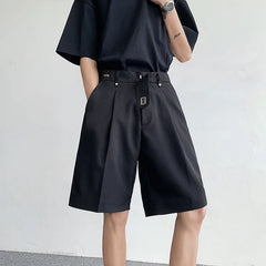 Voguable Summer Suit Shorts Men Fashion Social Mens Dress Shorts Korean Loose Black Ice Silk Shorts Mens Office Formal Shorts M-2XL voguable