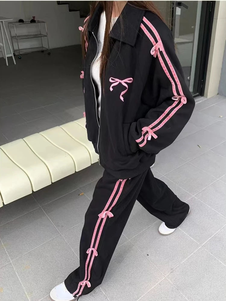 Voguable 2 Piece Skirt Sets Female Y2k Clothing Zipper Bow Sweet Korean Fashion Hoodie Suits Women Studentseven Party Outwear 2024 voguable