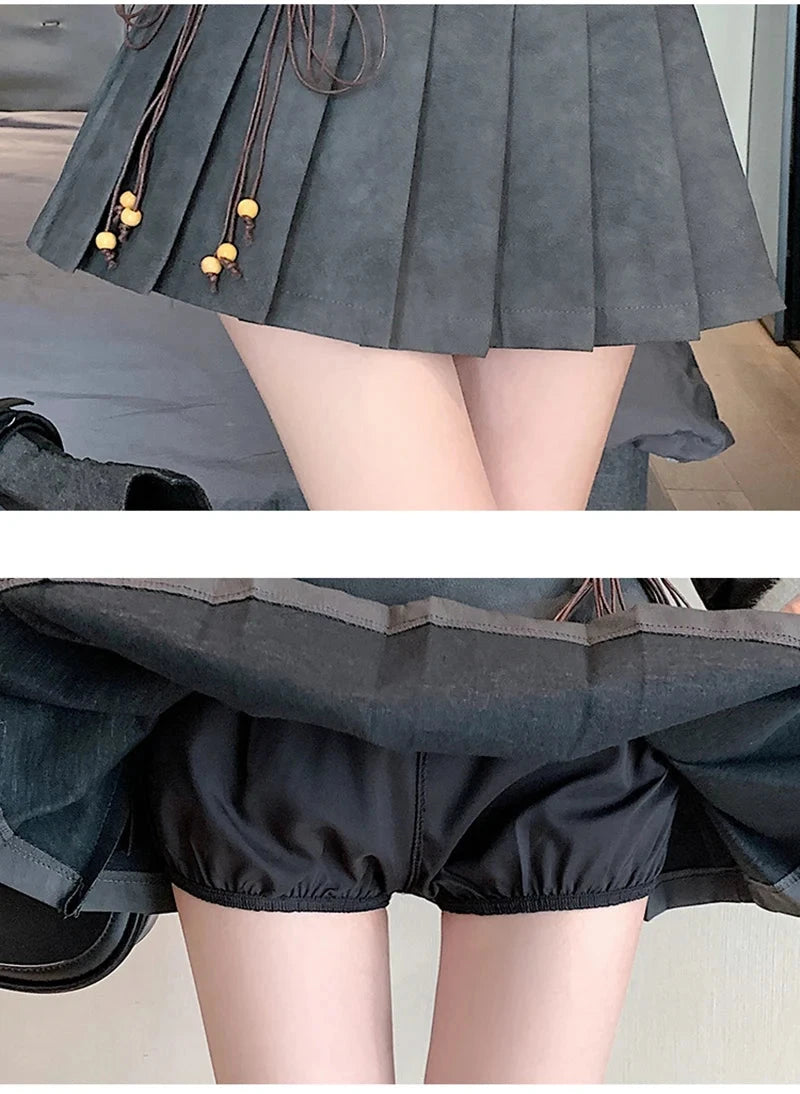 Pu Sexy Pleated Skirts Women High Waist Vintage Mini A Line Skirt Fall Winter Casual Preppy Style Female Sweet Retro Skirt voguable