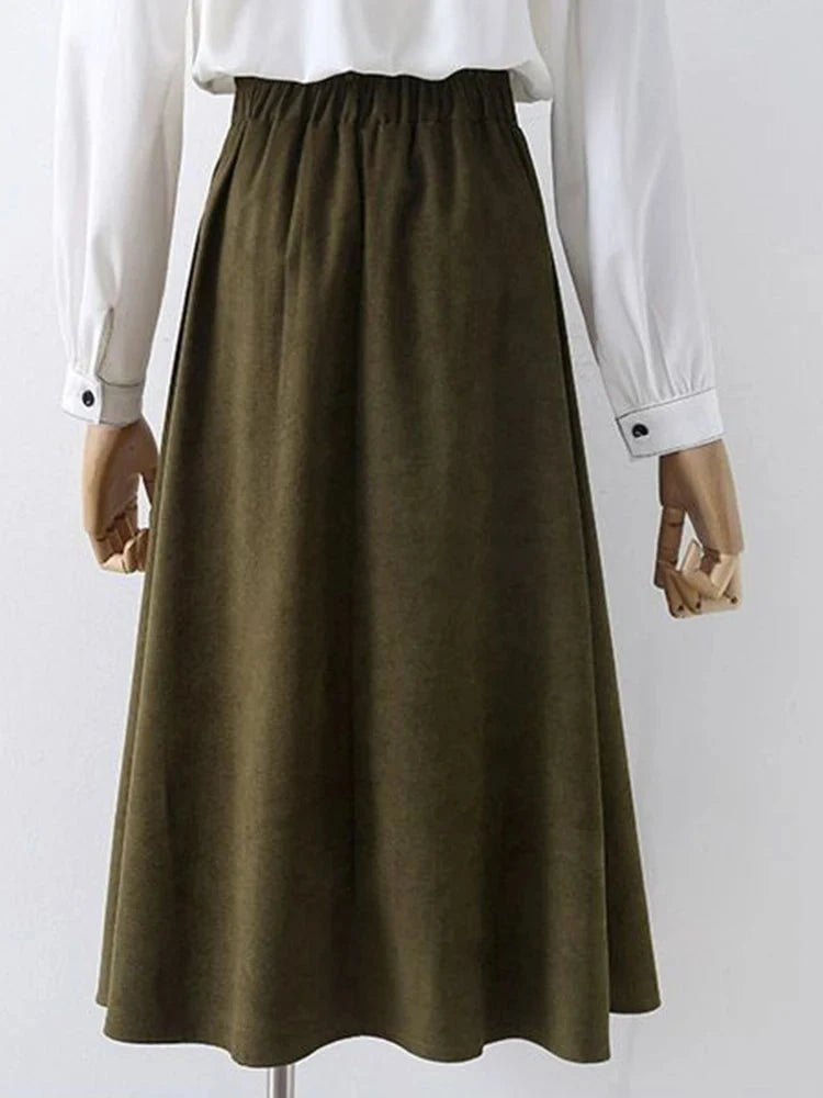 Preppy Style Vintage Long Skirts Women High Waist Sweet Loose A Line Skirt Lace Up Retro Fall Winter Female Elegant Long Skirts voguable