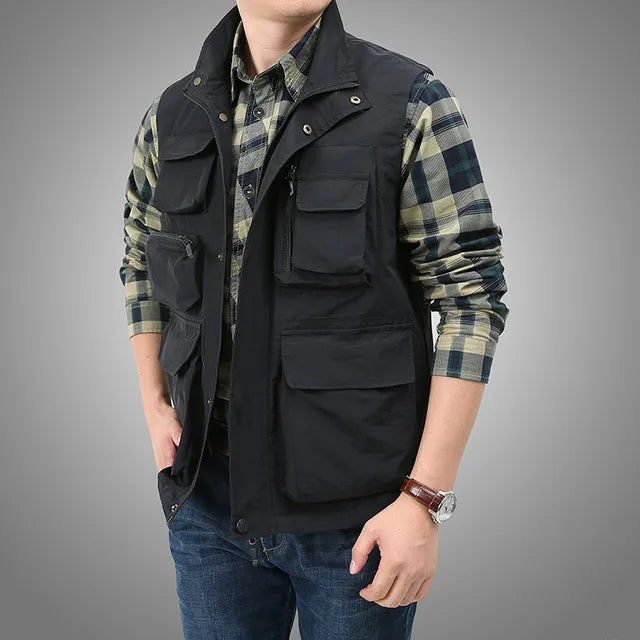 Summer Outdoor Photographer Waistcoat Men's Unloading Vest Tactical Webbed Gear Coat Tool Many Pocket Work Sleeveless Jacket Man voguable