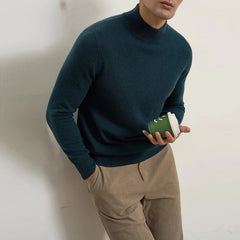 New American Retro Men Basic Sweater Luxury Knitted Solid Color Mock Neck Long Sleeve Pullover Casual Slim High Quality Knitwear voguable