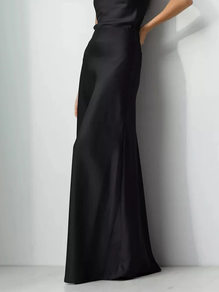Summer Satin High Waist Long Skirt Female Slim Patchwork Fashion Elegant Streetwear Casual Solid Maxi Skirt Clothes voguable