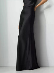 Summer Satin High Waist Long Skirt Female Slim Patchwork Fashion Elegant Streetwear Casual Solid Maxi Skirt Clothes voguable