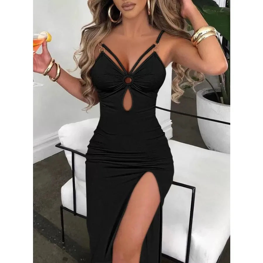 Voguable  European and American suspenders hollowed out tight split sexy dress hip skirt voguable