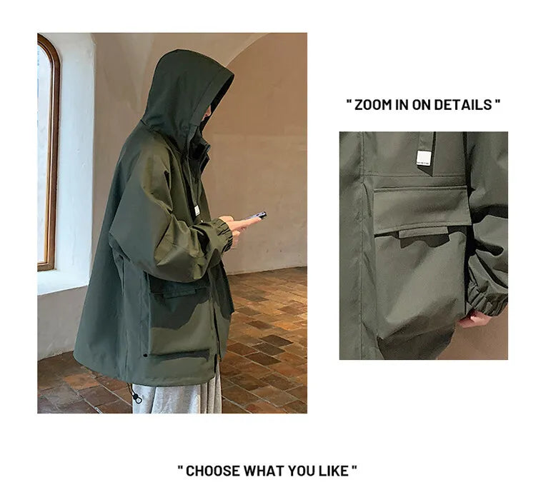 Outdoor jacket Streetwear Coffee Cargo Jacket Men Women 2025 Spring Harajuku Coat Korean Fashion Big Pocket Loose Casual 4Colors voguable