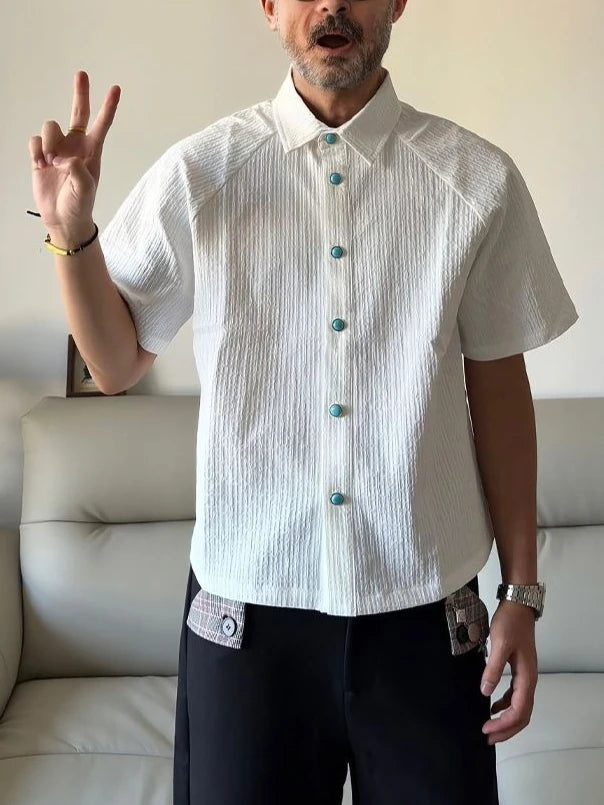 Voguable  Men's Loose Beach Shirt Vintage Printed Casual Lapel Neck Short Sleeve Shirt Lightweight Soft Fabric Summer Holiday Daily Wear voguable